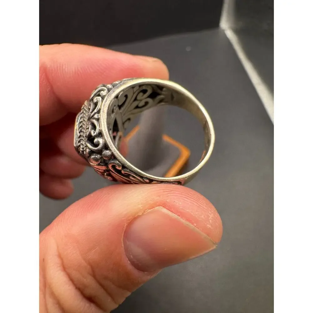 Chuck Clemency STS Sterling Silver 925 Ring Black Onyx Stone Filigree Sz 10